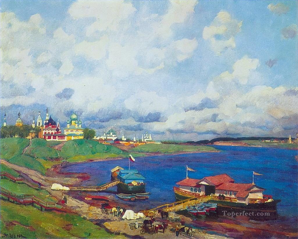 ウグリチの朝 1913 年 コンスタンティン ユオンのビーチの風景油絵